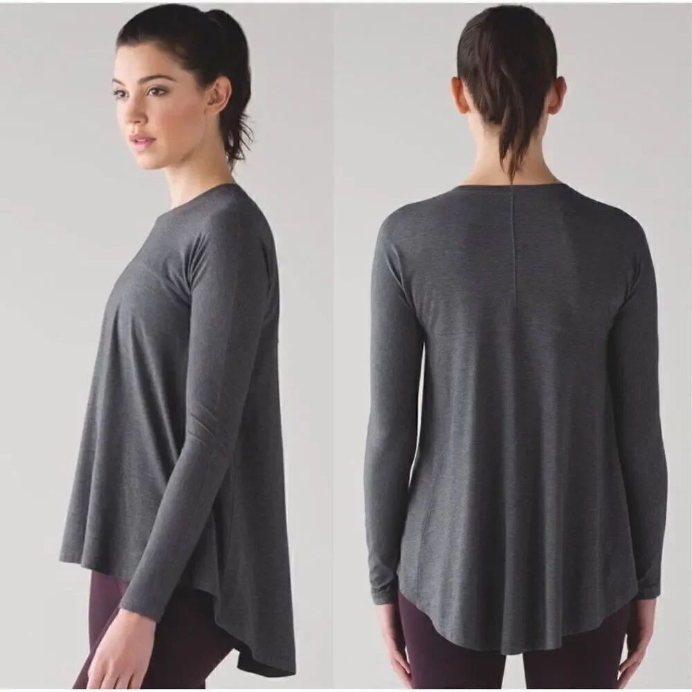 Lululemon Acadia Heathered Pitch Grey High-Low Long Sleeve T-Shirt Womens Size 6 - Picture 2 of 7